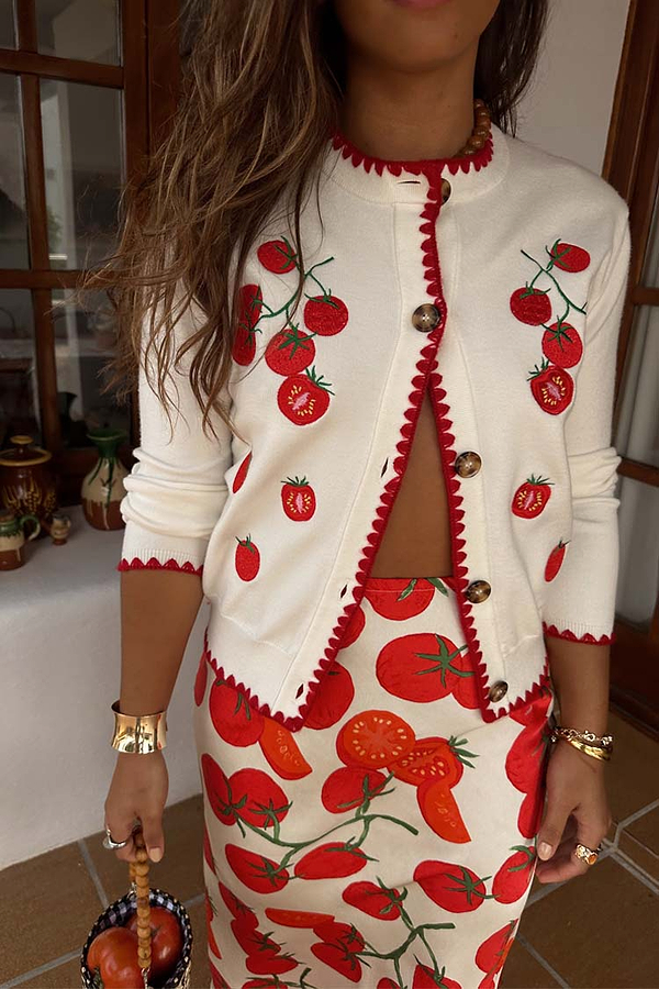 Tomato Embroidered Cardi