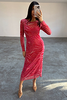 Thumbnail for caption_Model wears Valentine Animal Mesh Dress in UK size 8/ US 4