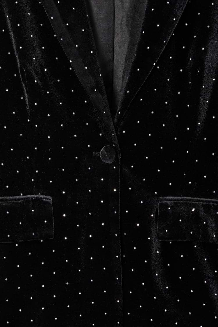 Close up of material of Black Velvet Quinn Blazer