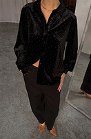 Thumbnail for caption_Model wears Black Velvet Cristi Shirt  in UK size 10/ US 6