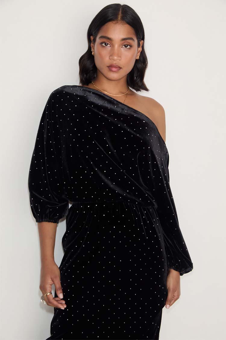 Black velvet petite dress best sale