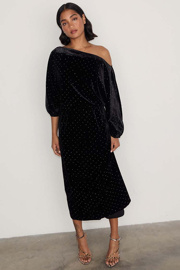 Black Long Sleeved Velvet Tilly Dress Petite