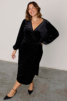 Thumbnail for caption_Model wears Black Velvet Midi Vienna Dress in UK size 18/ US 14