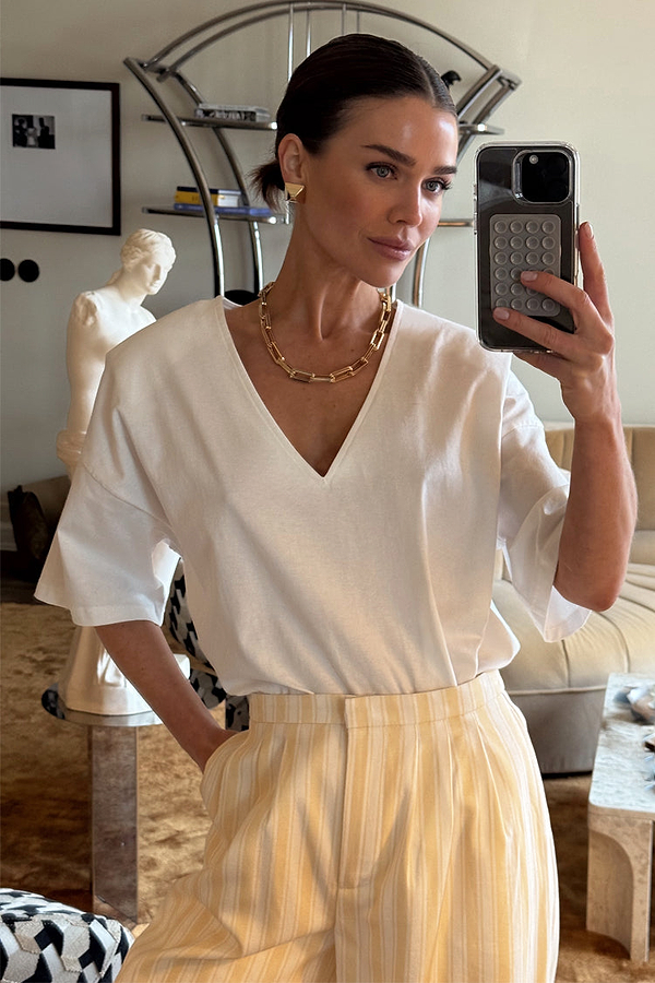 White T Shirt with Shoulder Pads
