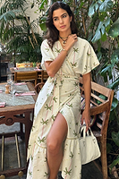 Thumbnail for caption_Model wears Palm Harley Wrap Dress in UK size 10/ US 6