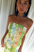 Thumbnail for caption_Model wears Green Abstract Sol Bandeau Top in UK size 10/ US 6