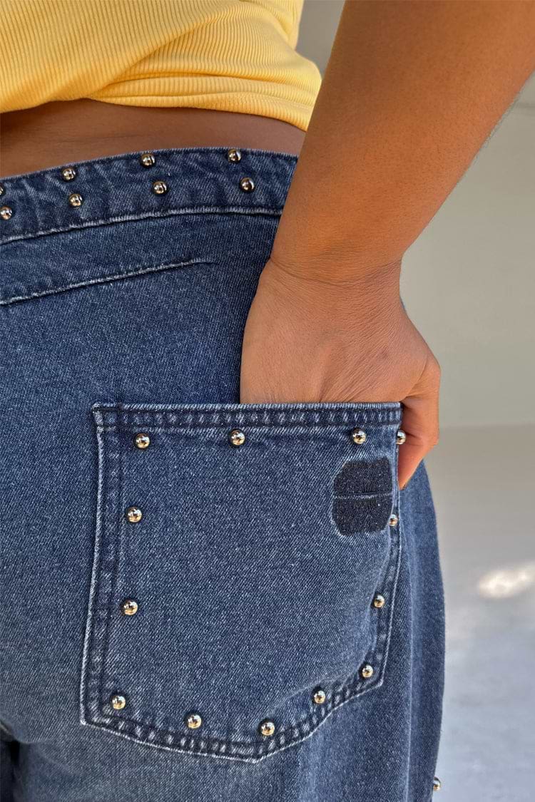 Blue Studded Barrel Jeans