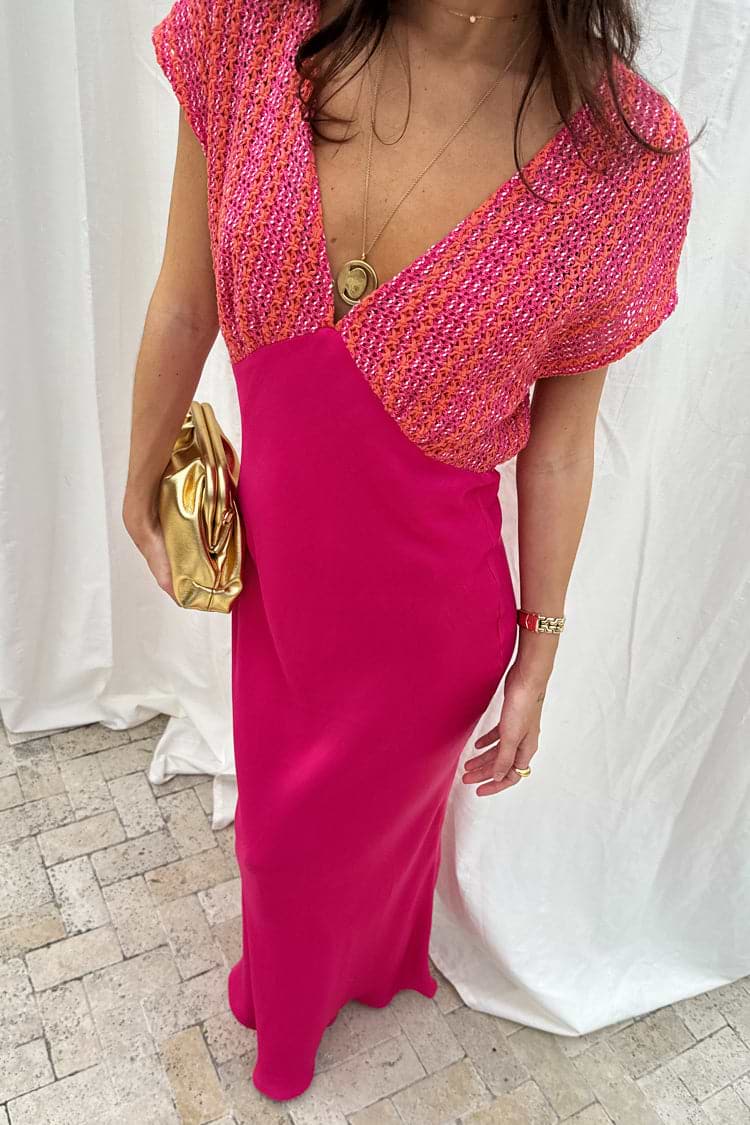 Pink and Red Crochet Elodie Dress