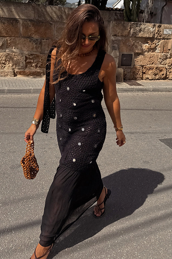 Black Crochet Alicia Dress