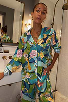 Thumbnail for caption_Model wears  Blue Mystical Button Through Pyjamas in UK size 8/ US 4