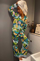 Thumbnail for caption_Model wears  Blue Mystical Button Through Pyjamas in UK size 8/ US 4