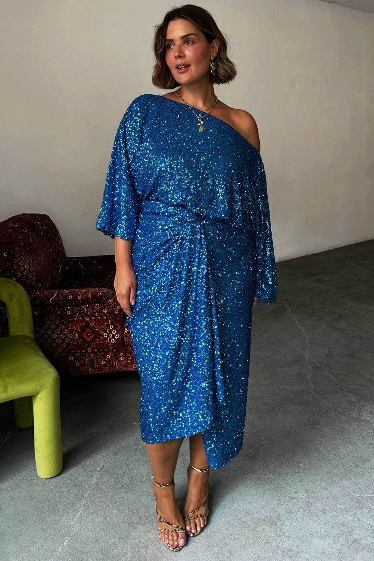 Blue Sequin Jaspre Wrap Skirt