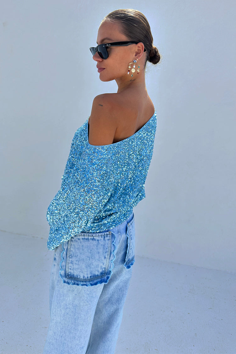 Ice Blue Sequin Tilly Top