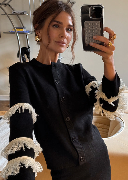 Black and Cream Fringe Holly Cardigan