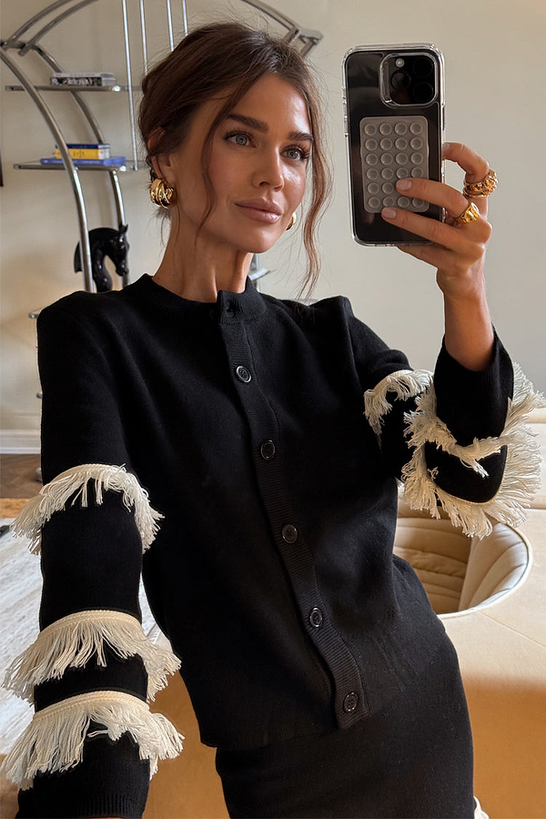 Black and Cream Fringe Holly Cardigan