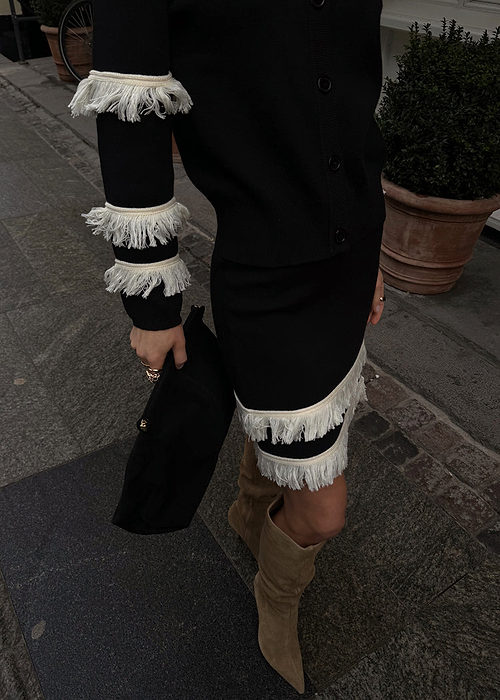 Black and Cream Fringe Jake Skirt