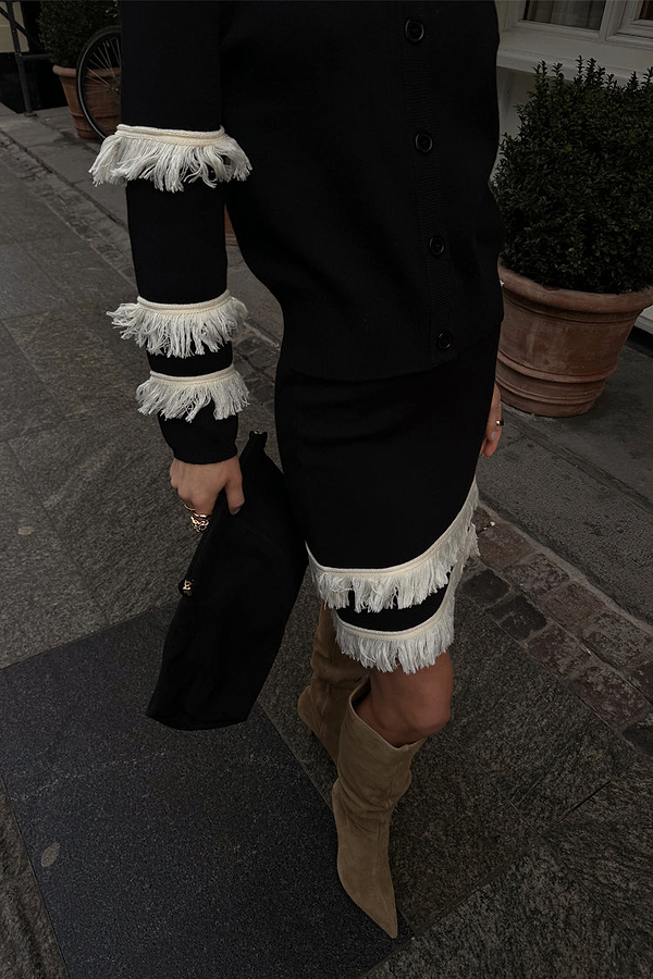 Black and Cream Fringe Jake Skirt