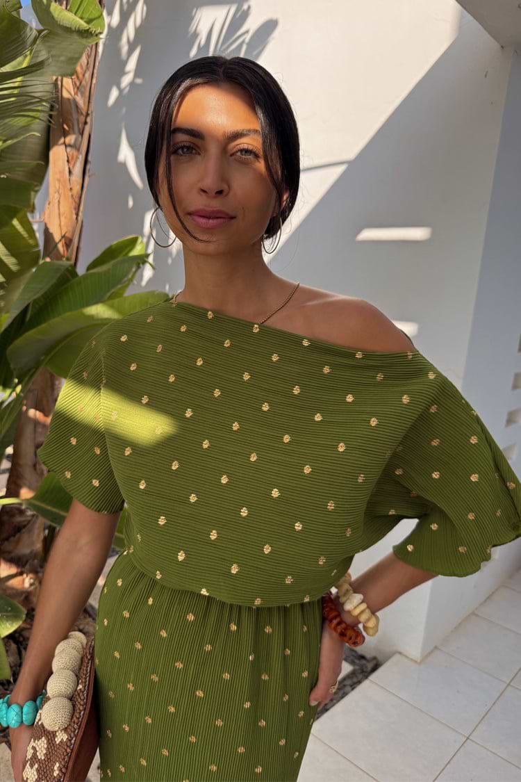 Khaki Plisse Tilly Dress