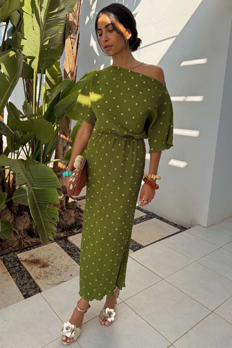Khaki Plisse Tilly Dress