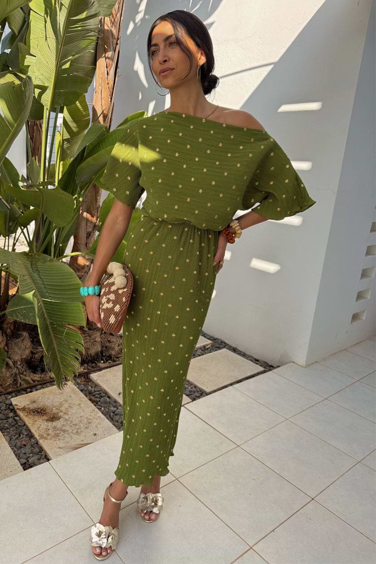 Khaki Plisse Tilly Dress