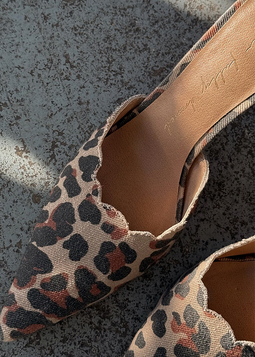 Leopard Denim Scallop City Mules