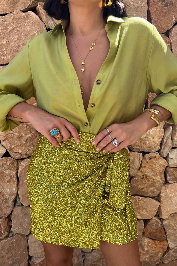 Lime Sequin Mini Jaspre Skirt