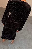Thumbnail for caption_Model wears Black Velvet Midi Vienna Dress in UK size 8/ US 4