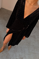 Thumbnail for caption_Model wears Black Velvet Midi Vienna Dress in UK size 8/ US 4