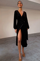 Thumbnail for caption_Model wears Black Velvet Midi Vienna Dress in UK size 8/ US 4