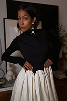 Thumbnail for caption_Model wears Black and Cream Mini Monika Dress  in UK size 8/ US 4