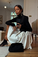 Thumbnail for caption_Model wears Black and Cream Mini Monika Dress  in UK size 8/ US 4