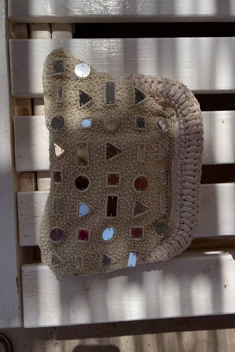 Cream Beaded Mirror Bag