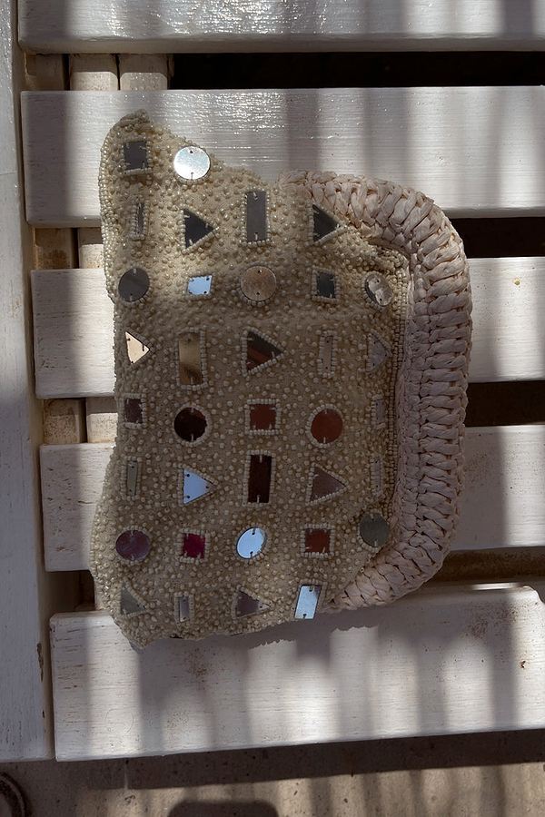Cream Beaded Mirror Bag
