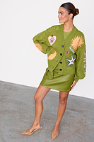 Thumbnail for caption_Model wears Green Mystical Knit Bomber in UK size 10/ US 6