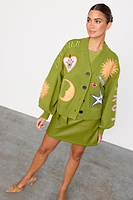 Thumbnail for caption_Model wears Green Mystical Knit Bomber in UK size 10/ US 6