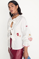 Thumbnail for caption_Model wears White Embroidered Mystical Shirt in UK size 10/ US 6