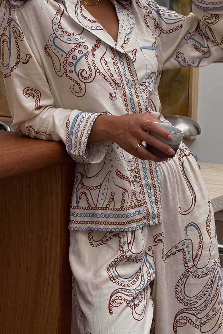 Cream Octopus Button Through Pyjamas – Never Fully Dressed