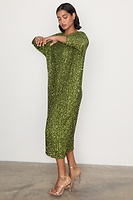 Thumbnail for caption_Model wears Olive Sequin Jem Dress in UK size S/M