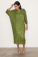 Thumbnail for caption_Model wears Olive Sequin Jem Dress in UK size S/M