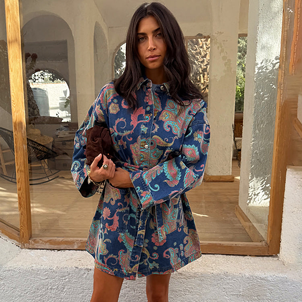 white christmas dresses Denim Paisley Belted Shacket