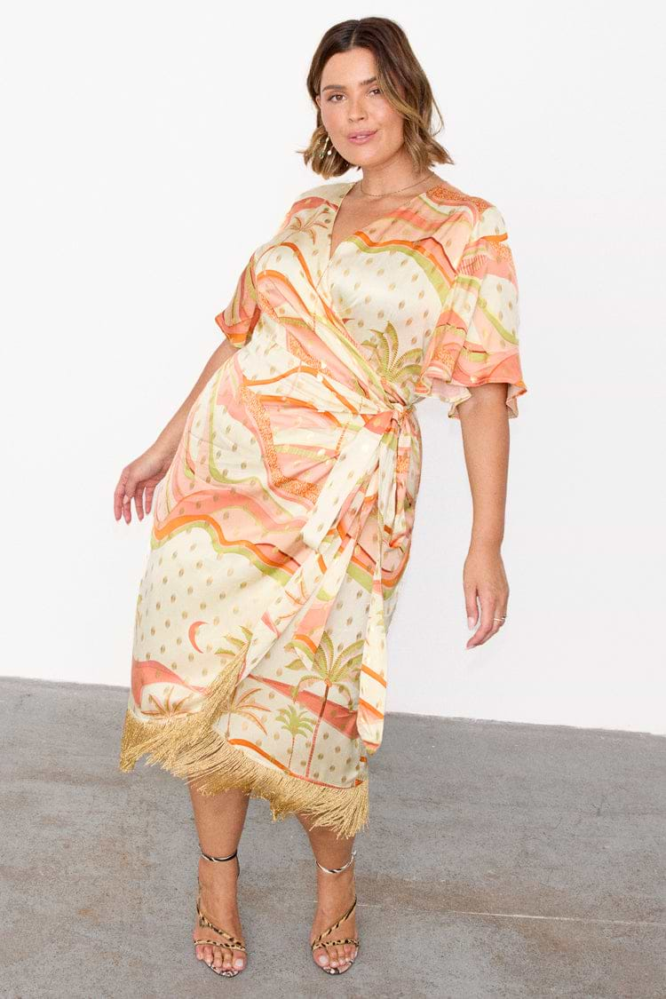 Pastel Palm Ceryes Wrap Dress