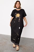 Thumbnail for Black Sunshine Palm T-Shirt Dress