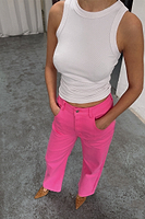 Thumbnail for Pink Denim Scallop Detail Jeans Petite