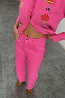 Thumbnail for Pink Denim Scallop Detail Jeans Petite