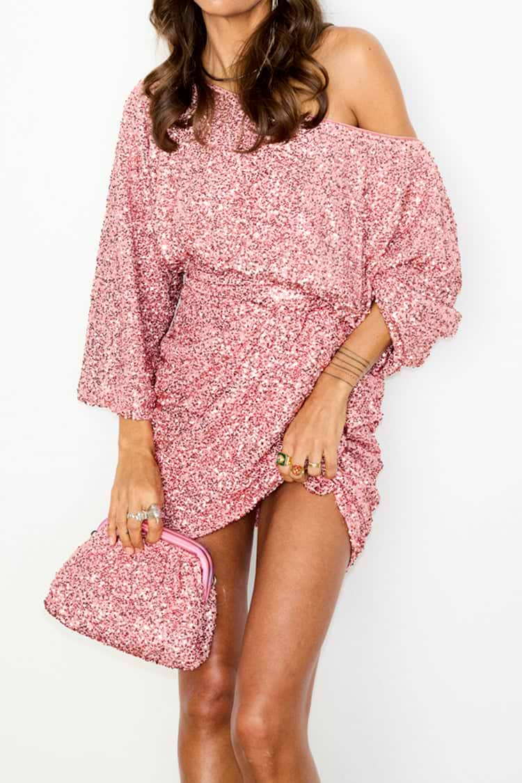 Pink Sequin Clutch Bag