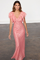 Thumbnail for caption_Model wears Pink Jacquard Tilda Dress in UK size 10/ US 6