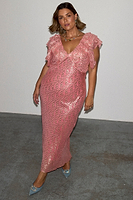 Thumbnail for caption_Model wears Pink Jacquard Tilda Dress in UK size 18/ US 14