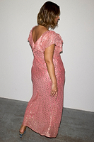 Thumbnail for caption_Model wears Pink Jacquard Tilda Dress in UK size 18/ US 14