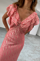 Thumbnail for caption_Model wears Pink Jacquard Tilda Dress in UK size 10/ US 6