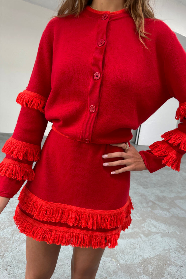 Red Fringe Holly Cardigan